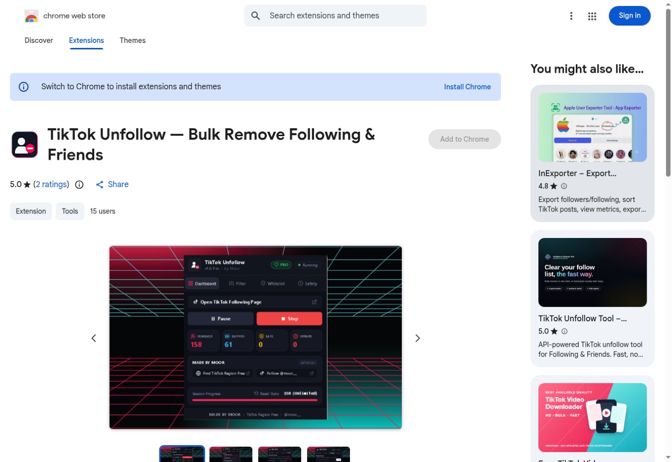 TikTok Unfollow website screenshot